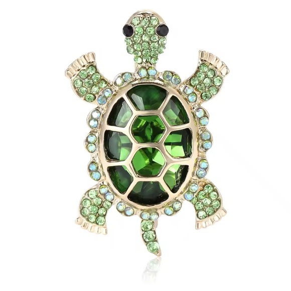 Turtle Crystal Green Brooch - Picture 4 of 8